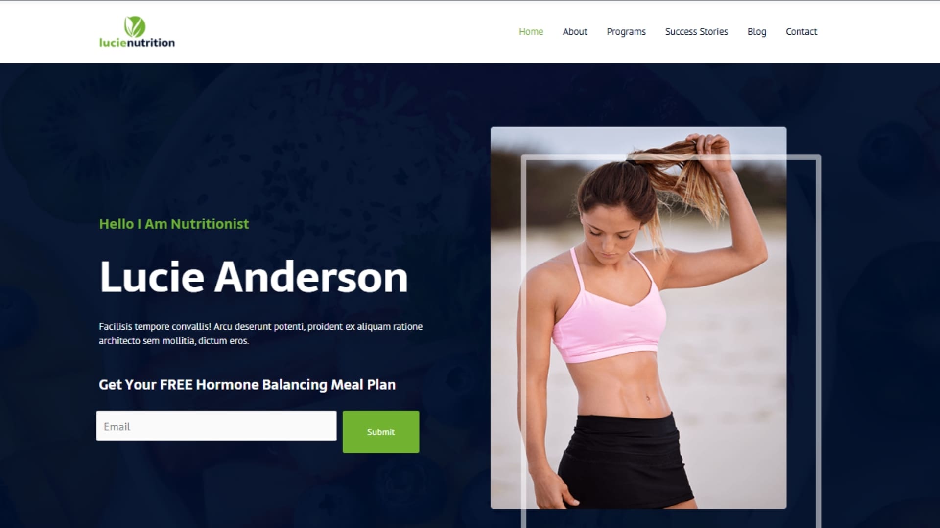 A fit woman in a pink sports bra and black shorts, showcasing a healthy lifestyle and fitness journey, featured on a wellness program website.